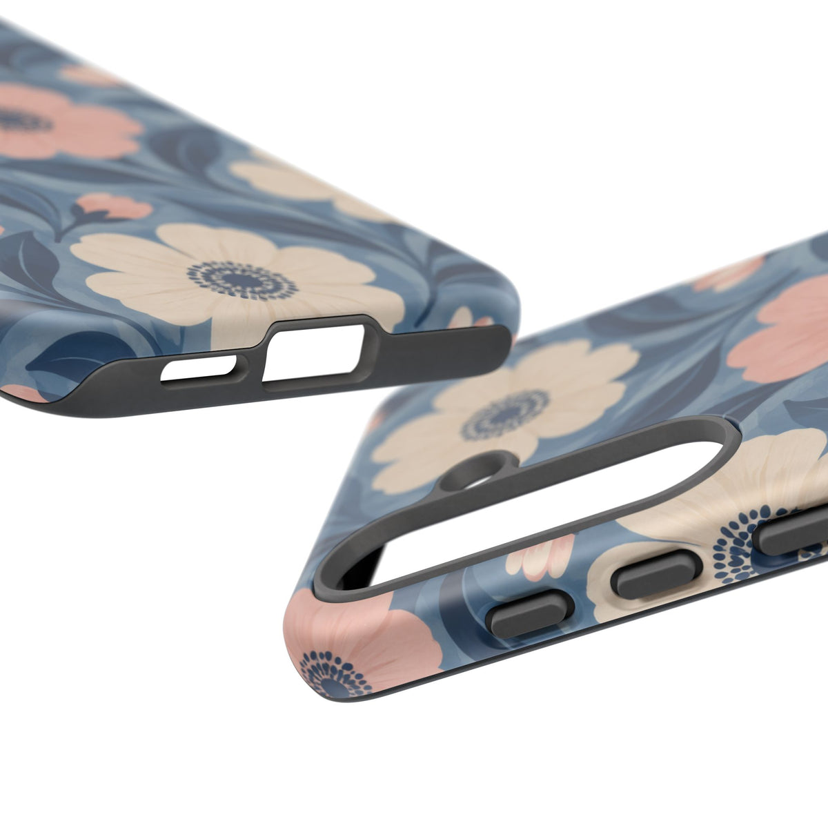 Petal Mosaic Samsung Galaxy Tough Case | Pink & Ivory Floral on Blue