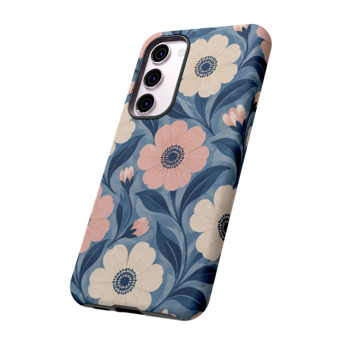 Petal Mosaic Samsung Galaxy Tough Case | Pink & Ivory Floral on Blue