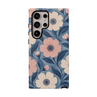 Petal Mosaic Samsung Galaxy Tough Case | Pink & Ivory Floral on Blue