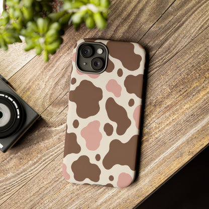 Mocha Blush iPhone Tough Case | Brown & Pink Cow Print