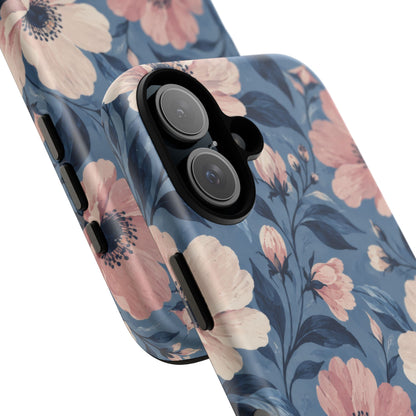 Dusk Blossom iPhone Tough Case | Pink & Ivory Floral on Blue
