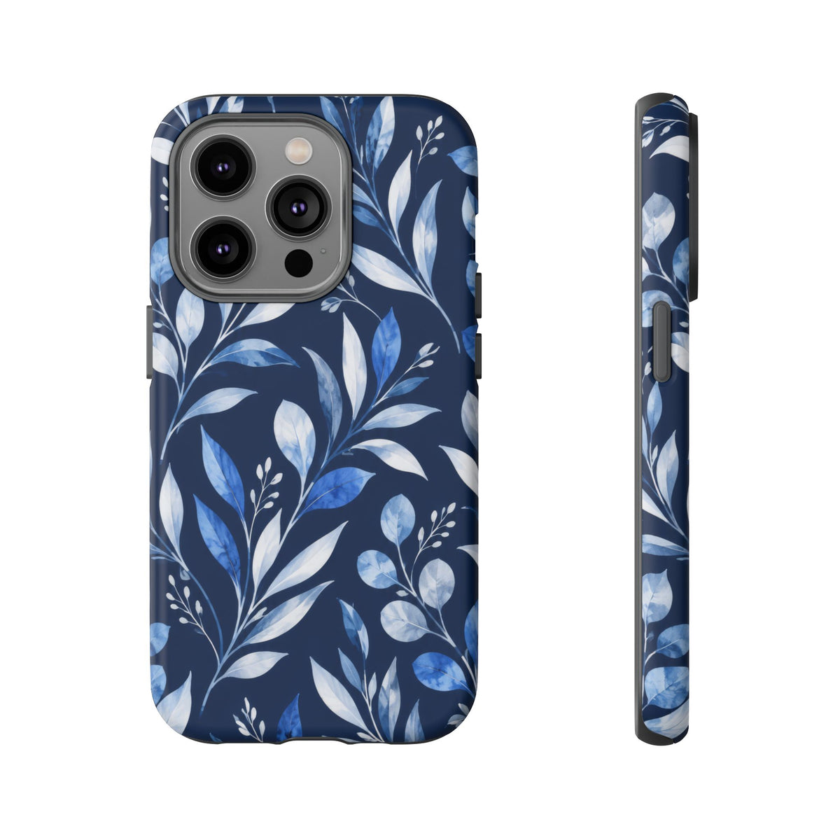 Blue Hour Botanical iPhone Tough Case | Blue Botanical Leaf Pattern
