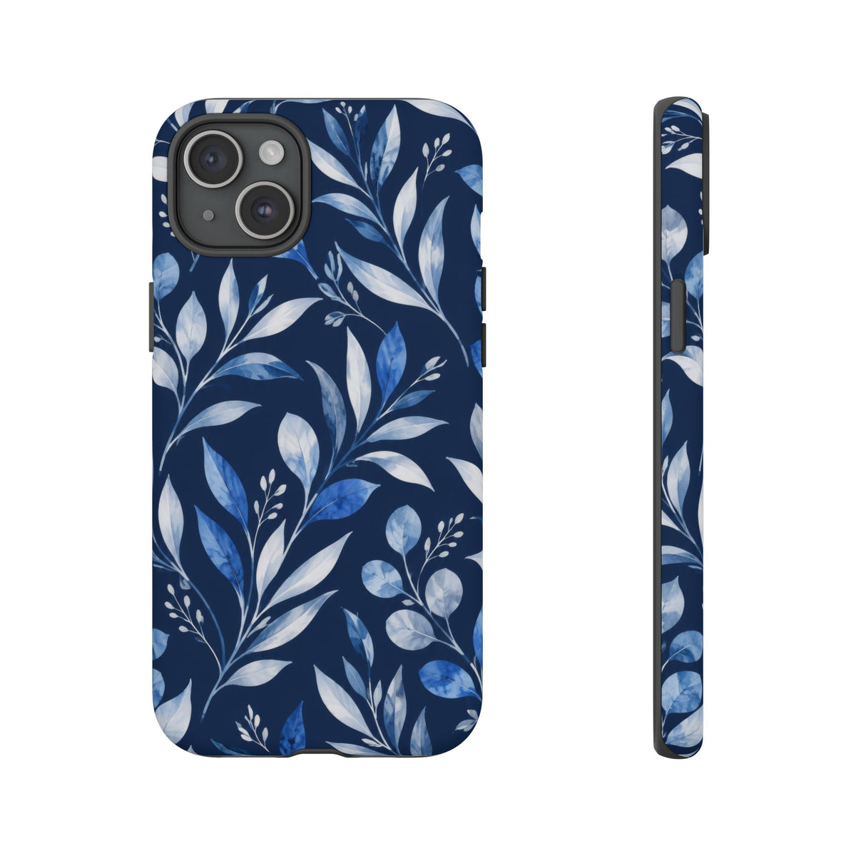 Blue Hour Botanical iPhone Tough Case | Blue Botanical Leaf Pattern