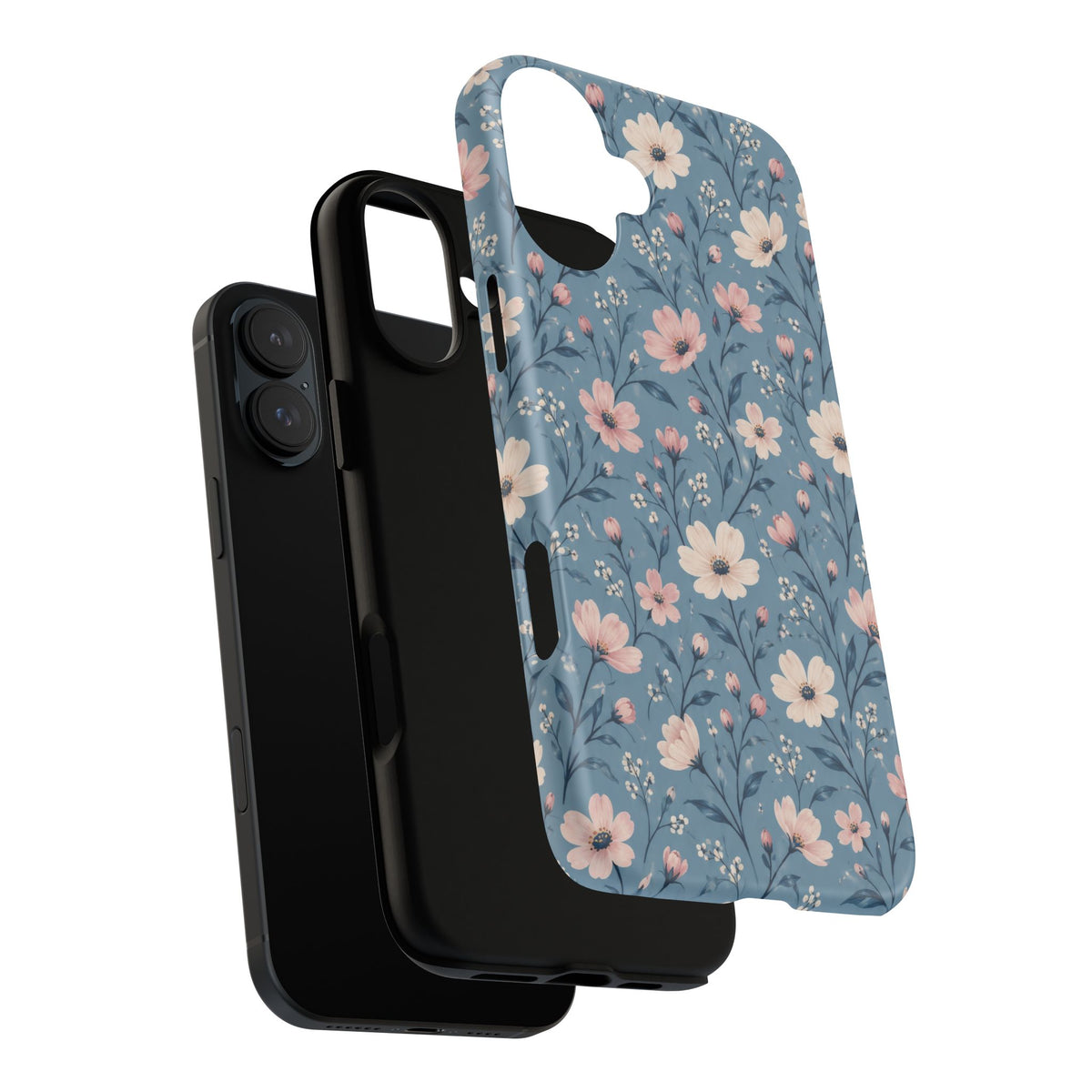 Blue Meadow iPhone Tough Case | Pink & Ivory Floral on Blue