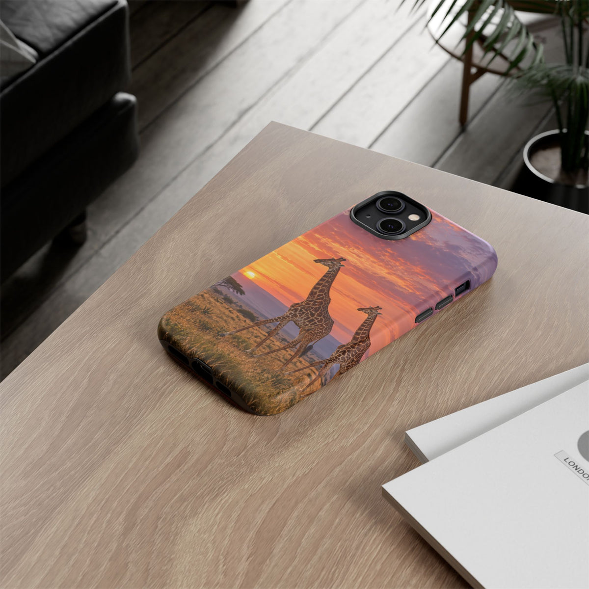 Giraffes in Rose Light iPhone Tough Case | giraffe landscape