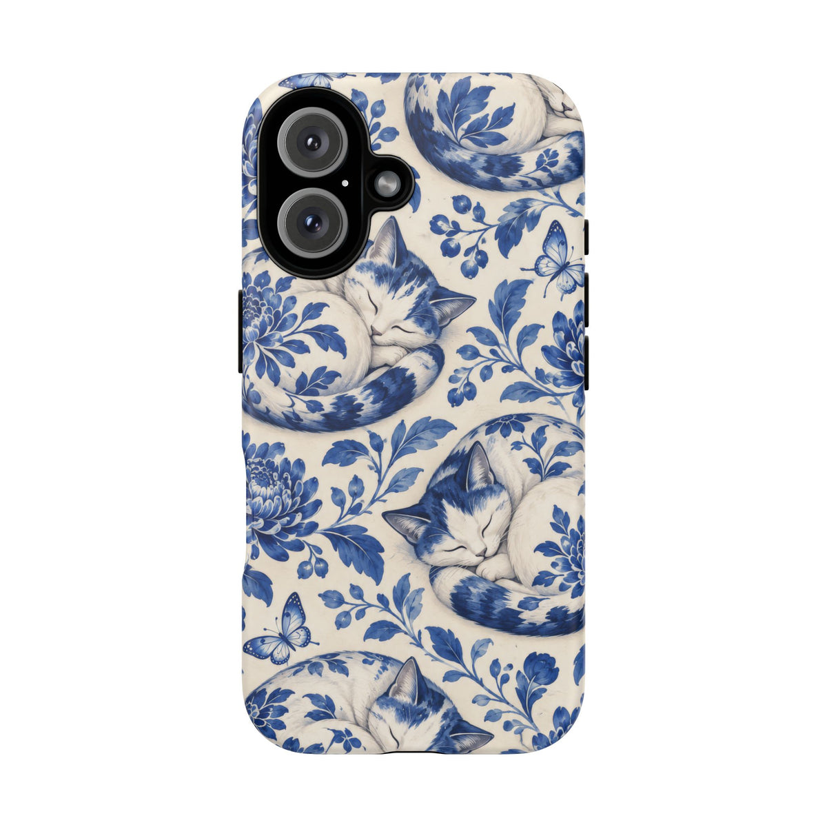 Porcelain Paws iPhone Tough Case | blue cat pattern
