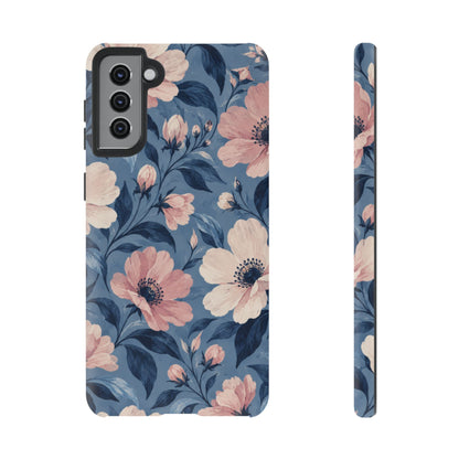 Dusk Blossom Samsung Galaxy Tough Case | Pink & Ivory Floral on Blue