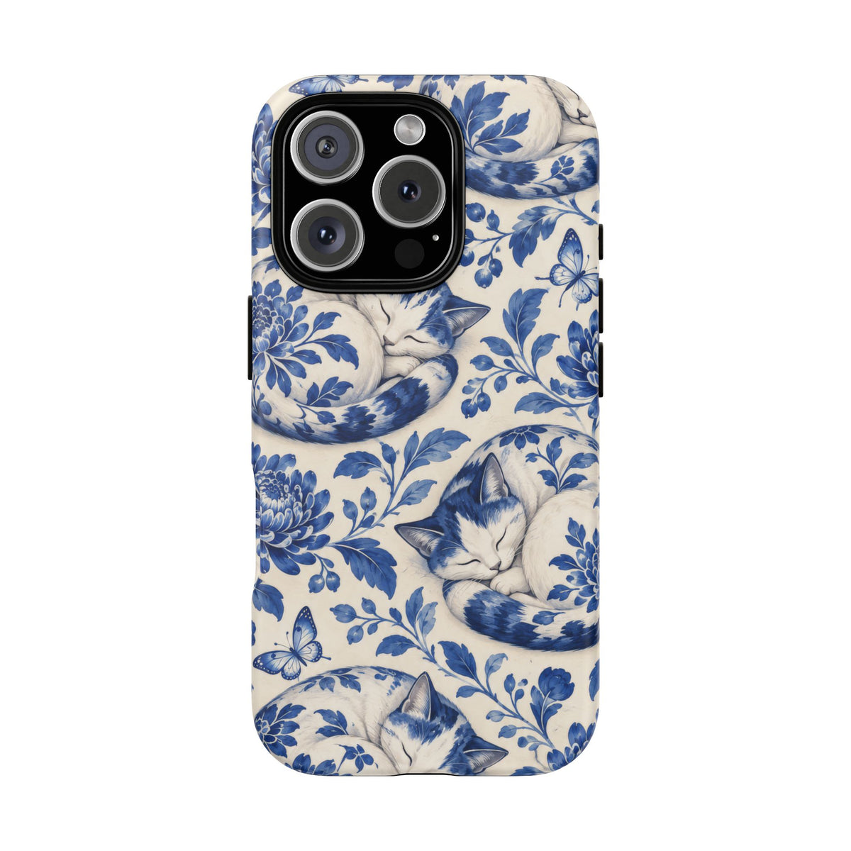 Porcelain Paws iPhone Tough Case | blue cat pattern