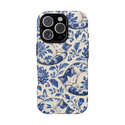 Porcelain Paws iPhone Tough Case | blue cat pattern