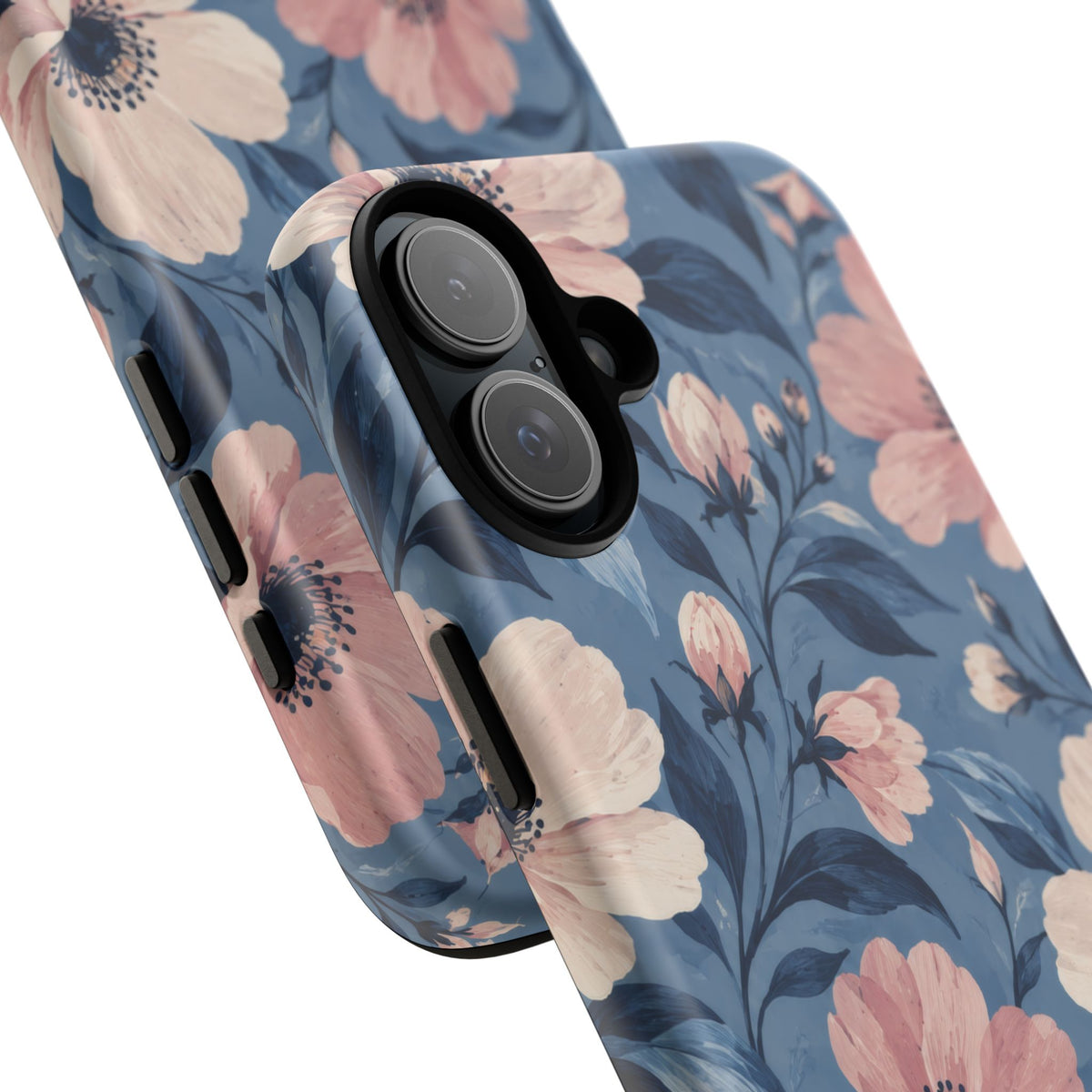 Dusk Blossom iPhone Tough Case | Pink & Ivory Floral on Blue