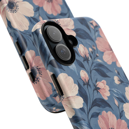 Dusk Blossom iPhone Tough Case | Pink & Ivory Floral on Blue