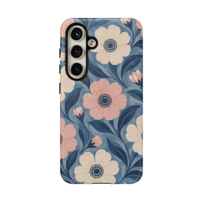 Petal Mosaic Samsung Galaxy Tough Case | Pink & Ivory Floral on Blue
