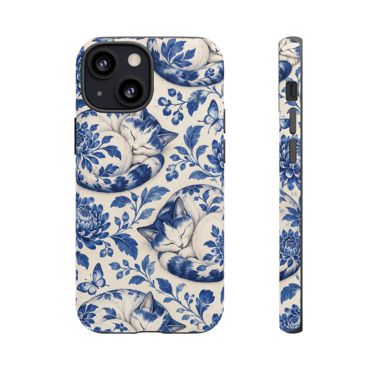 Porcelain Paws iPhone Tough Case | blue cat pattern