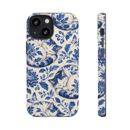 Porcelain Paws iPhone Tough Case | blue cat pattern