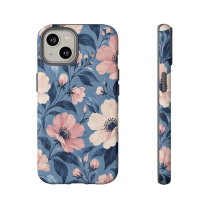Dusk Blossom iPhone Tough Case | Pink & Ivory Floral on Blue