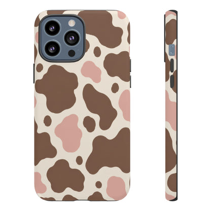 Mocha Blush iPhone Tough Case | Brown & Pink Cow Print