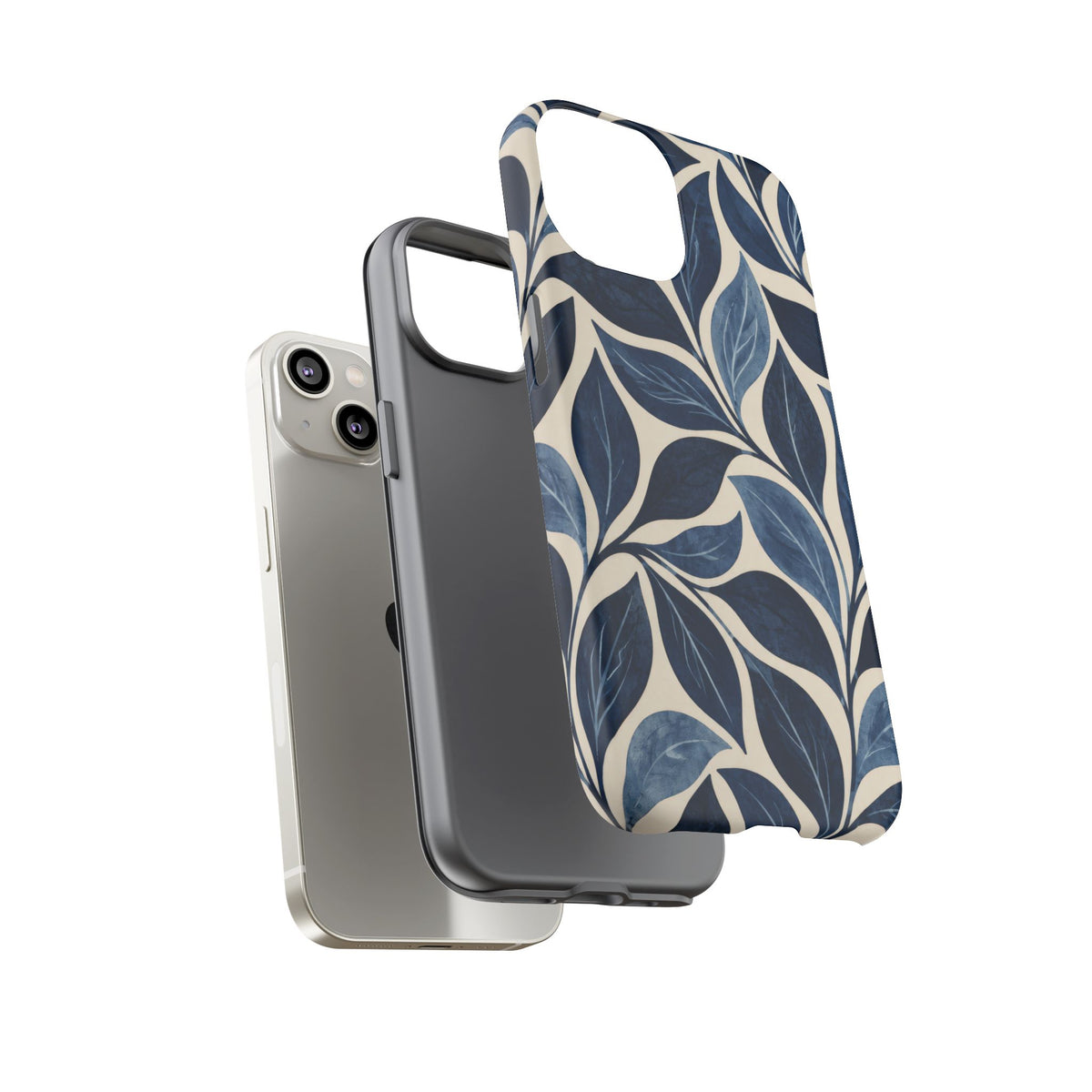 Indigo Folia iPhone Tough Case | Indigo & Ivory Leaf Pattern