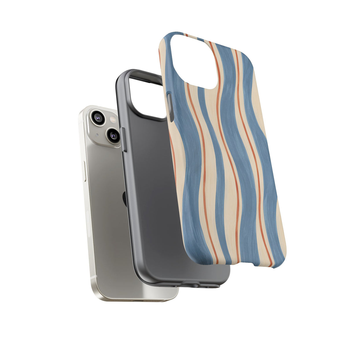 Blue Wavy Stripe iPhone Tough Case | Riviera Ribbons