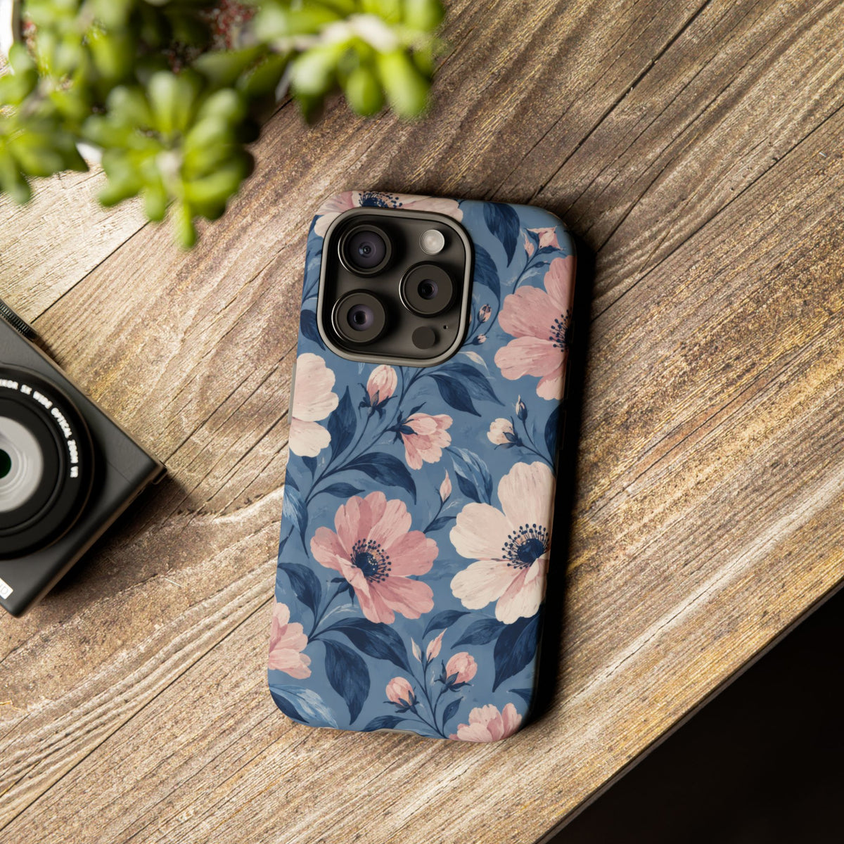Dusk Blossom iPhone Tough Case | Pink & Ivory Floral on Blue