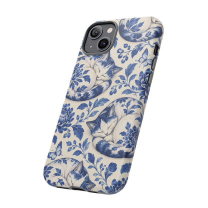 Porcelain Paws iPhone Tough Case | blue cat pattern