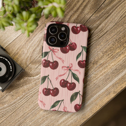 Cherry Ribbon iPhone Tough Case | cherry print