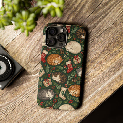 Christmas Cat Naps iPhone Tough Case | christmas cats