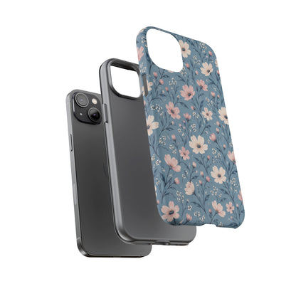 Blue Meadow iPhone Tough Case | Pink & Ivory Floral on Blue