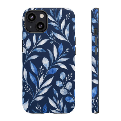 Blue Hour Botanical iPhone Tough Case | Blue Botanical Leaf Pattern