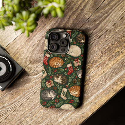 Christmas Cat Naps iPhone Tough Case | christmas cats