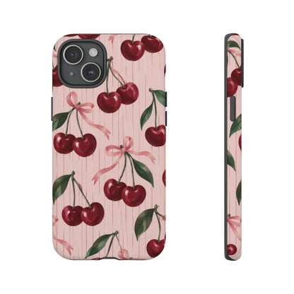 Cherry Ribbon iPhone Tough Case | cherry print