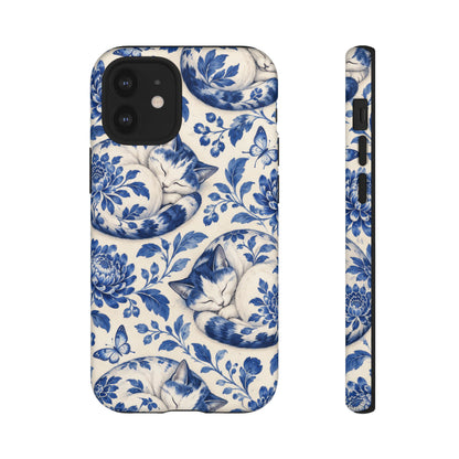 Porcelain Paws iPhone Tough Case | blue cat pattern
