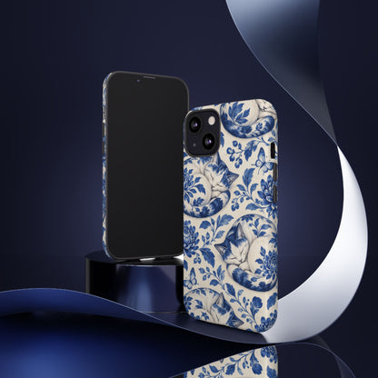 Porcelain Paws iPhone Tough Case | blue cat pattern