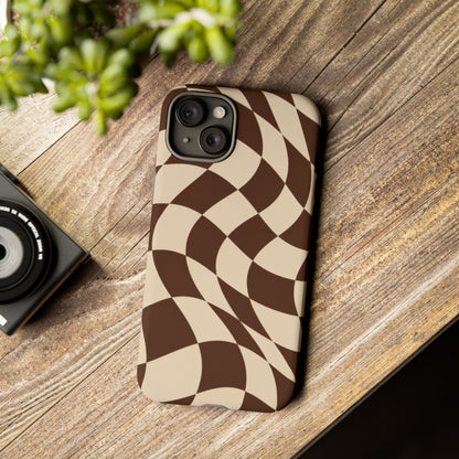 Espresso Wave iPhone Tough Case | brown checkerboard