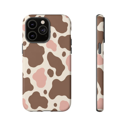 Mocha Blush iPhone Tough Case | Brown & Pink Cow Print