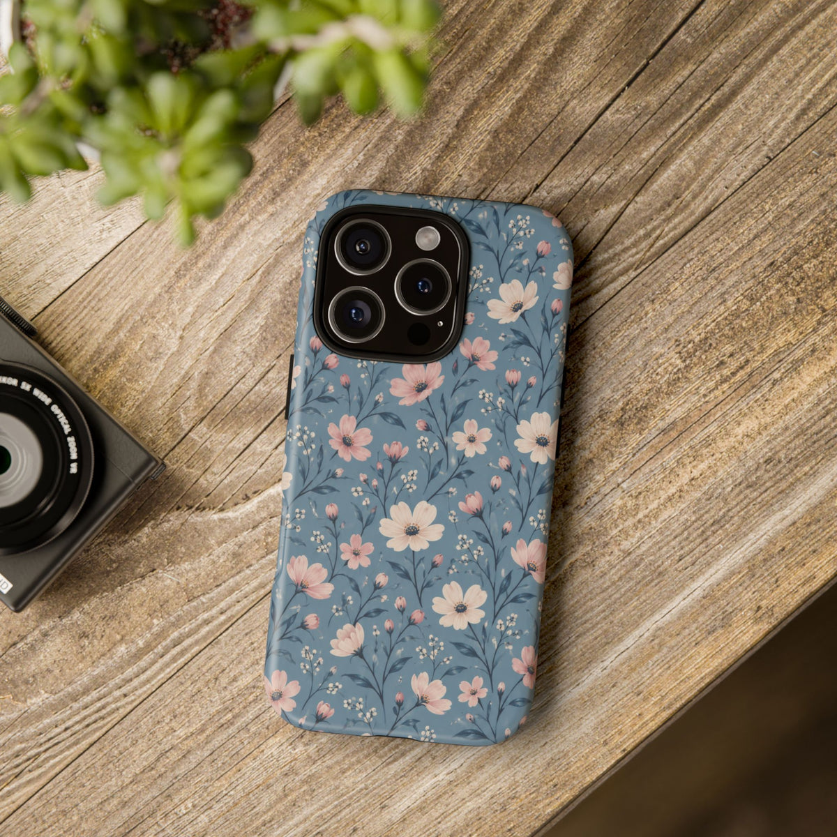 Blue Meadow iPhone Tough Case | Pink & Ivory Floral on Blue