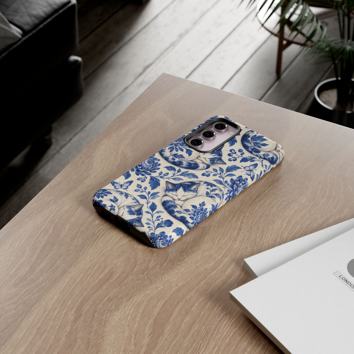 Porcelain Paws Samsung Galaxy Tough Case | blue cat pattern
