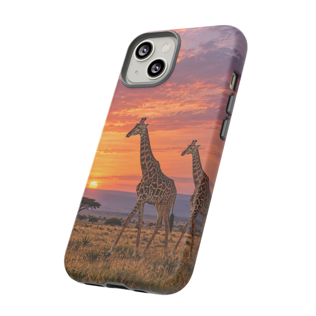 Giraffes in Rose Light iPhone Tough Case | giraffe landscape
