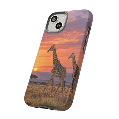 Giraffes in Rose Light iPhone Tough Case | giraffe landscape
