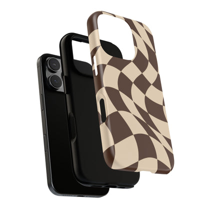 Espresso Wave iPhone Tough Case | brown checkerboard