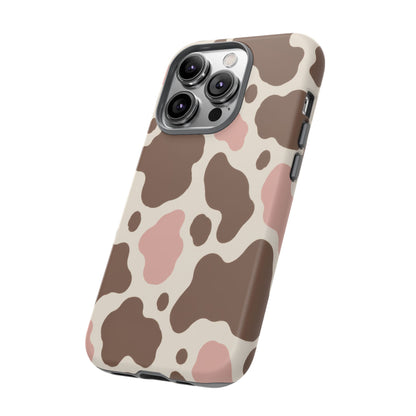 Mocha Blush iPhone Tough Case | Brown & Pink Cow Print