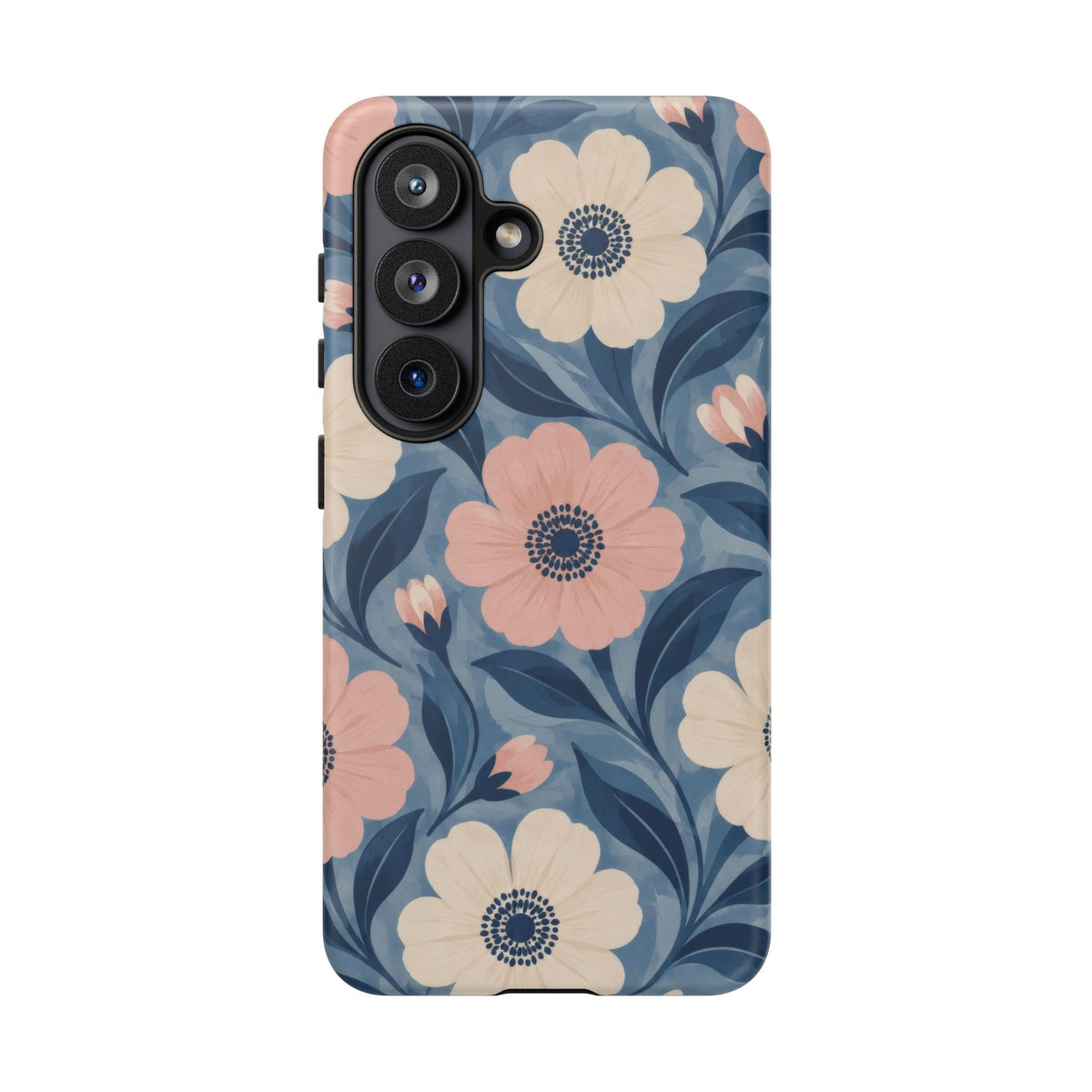 Petal Mosaic Samsung Galaxy Tough Case | Pink & Ivory Floral on Blue