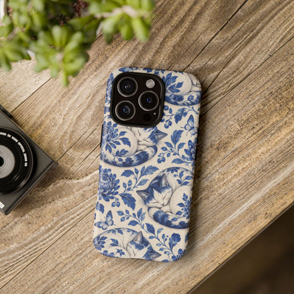 Porcelain Paws iPhone Tough Case | blue cat pattern