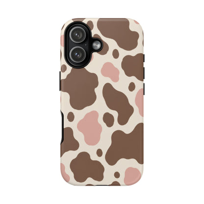 Mocha Blush iPhone Tough Case | Brown & Pink Cow Print