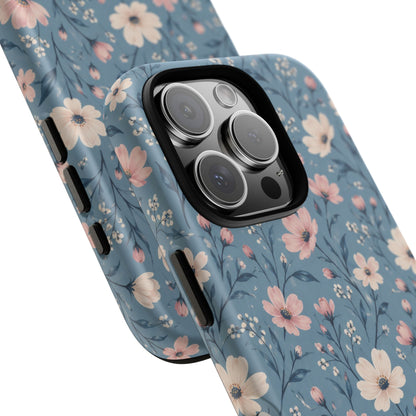 Blue Meadow iPhone Tough Case | Pink & Ivory Floral on Blue