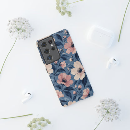 Dusk Blossom Samsung Galaxy Tough Case | Pink & Ivory Floral on Blue