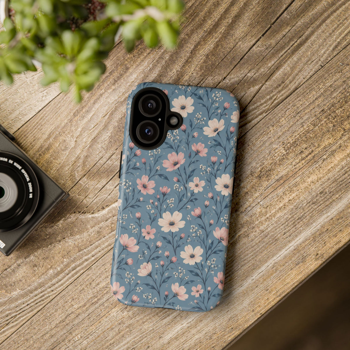 Blue Meadow iPhone Tough Case | Pink & Ivory Floral on Blue