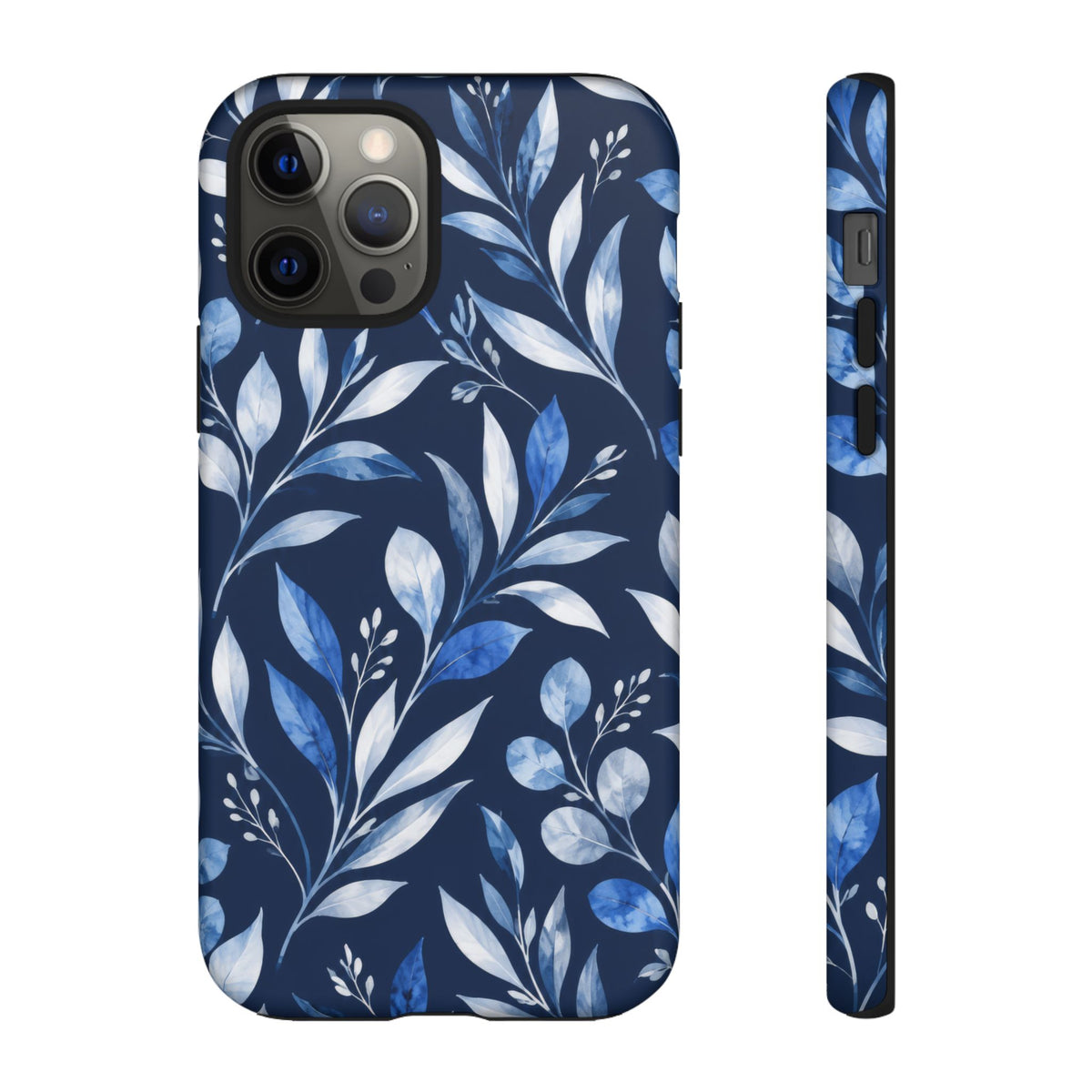 Blue Hour Botanical iPhone Tough Case | Blue Botanical Leaf Pattern