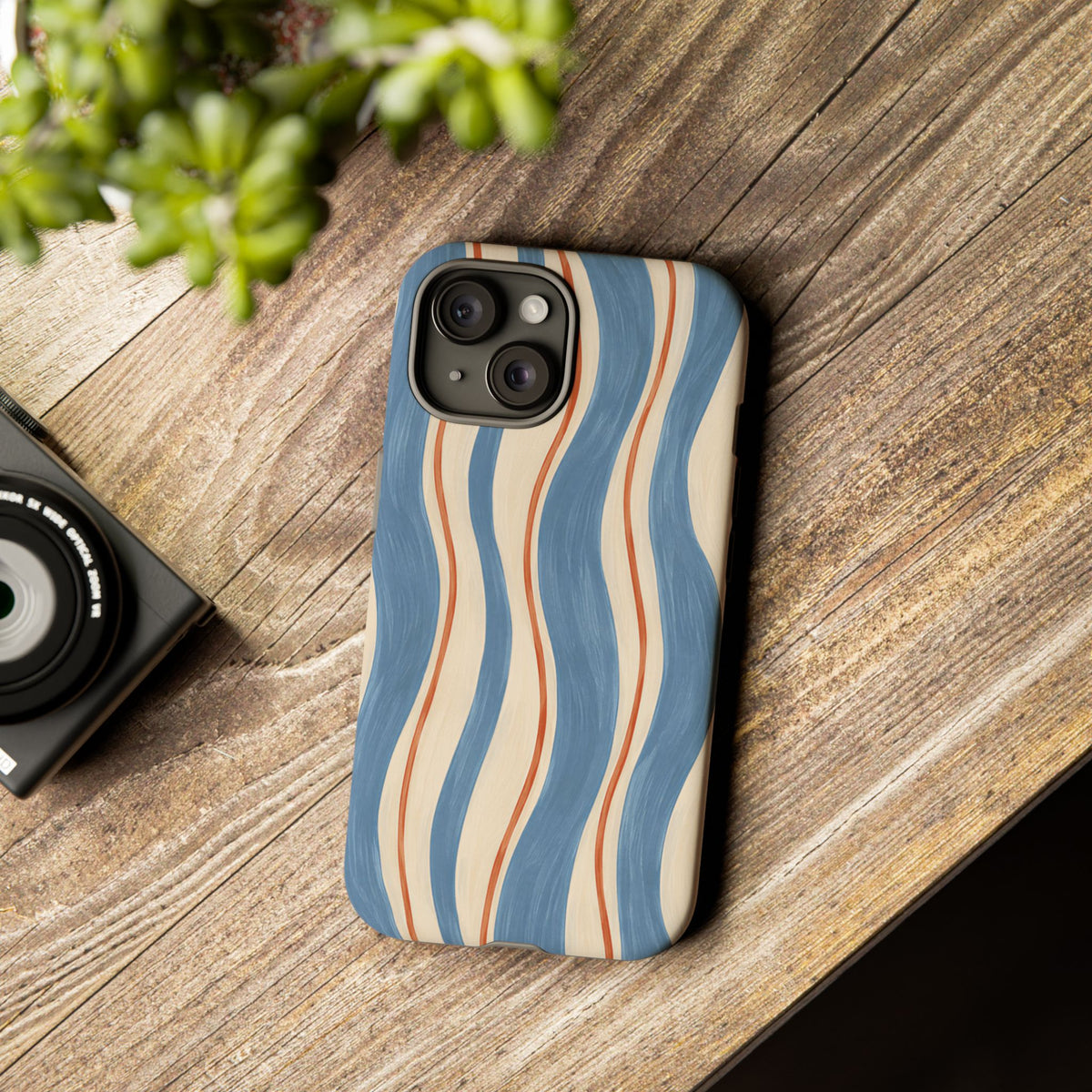 Blue Wavy Stripe iPhone Tough Case | Riviera Ribbons