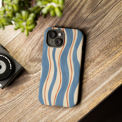 Blue Wavy Stripe iPhone Tough Case | Riviera Ribbons