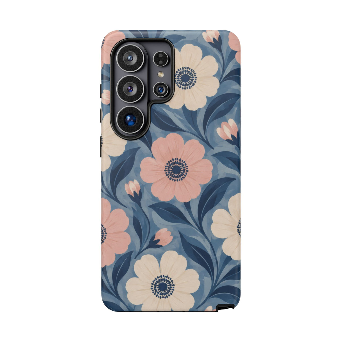 Petal Mosaic Samsung Galaxy Tough Case | Pink & Ivory Floral on Blue